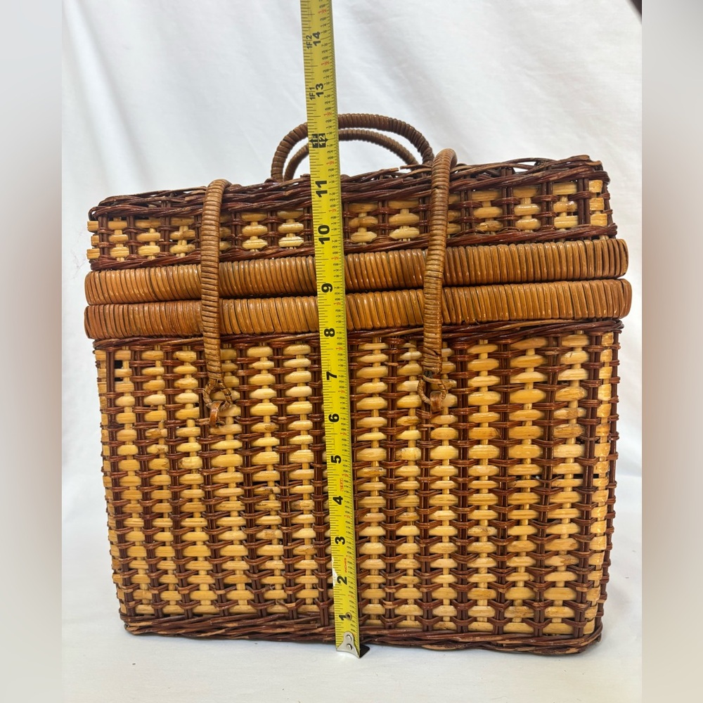 Woven Wicker Picnic Basket with Handles. 13x11x11” - Picture 7 of 13